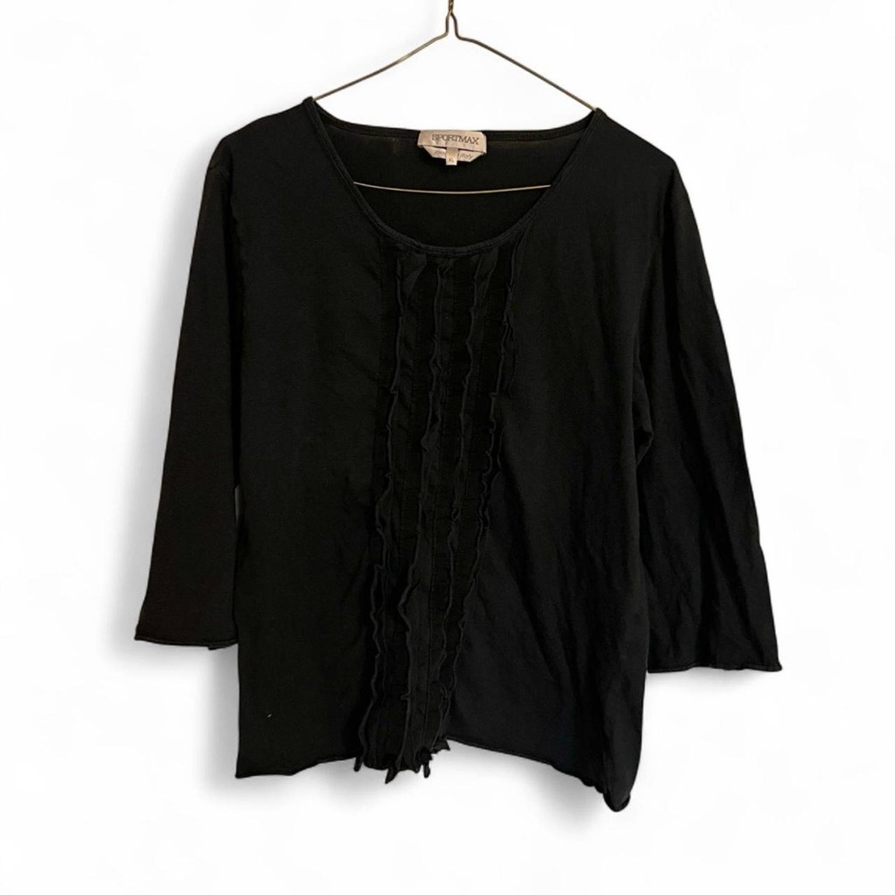 Vintage y2k Sportmax max mara ruffle tee XL black 3/4 sleeve silk cotton